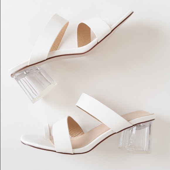 Ruffle White Toe-Loop Lucite Heels Square Toe - Picture 2 of 8
